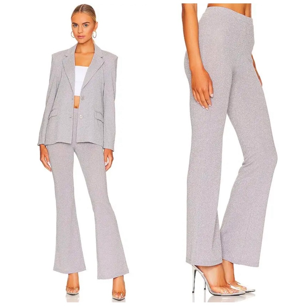 •BEACH‎ RIOT• Shanna Pull On High Rise Flare Pant in Metallic Silver Size L